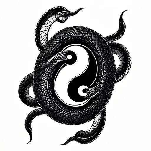 Yin And Yang And Snake Intertwined Cybergerlism Style