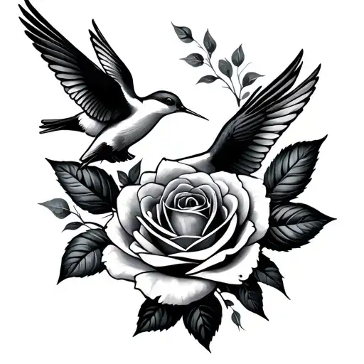 2 Humming Birds Flying With Rose Background Filler