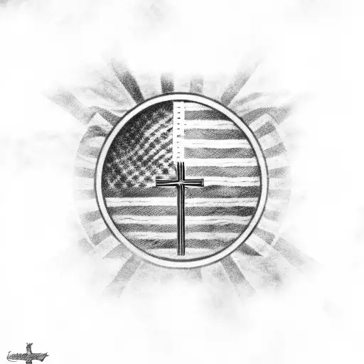 Christian Cross With American Flag