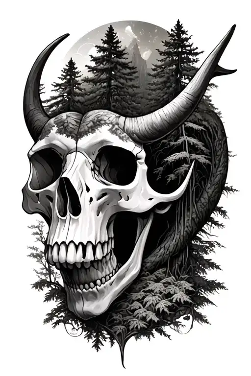 Skull Tauras Autline With Forest Inside