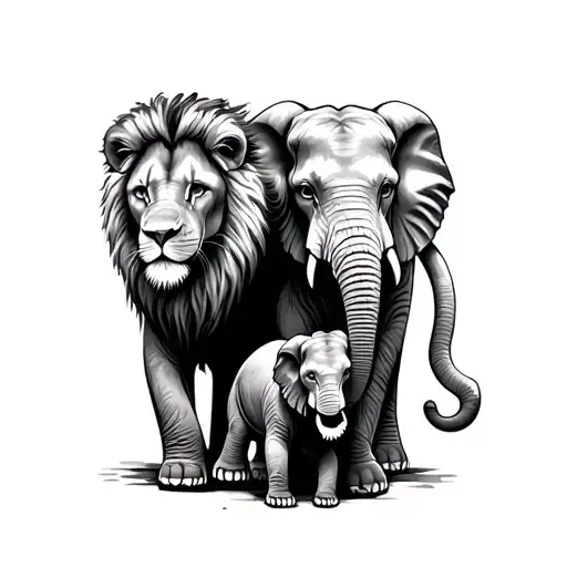 Lion And Elephant Family