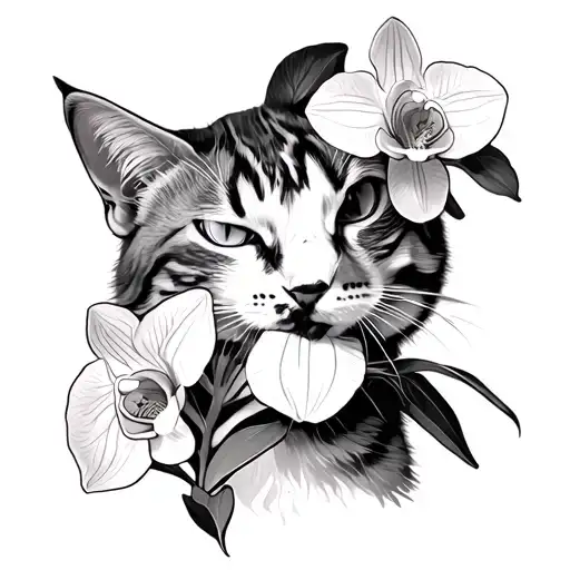 Cat Holding Orchid
