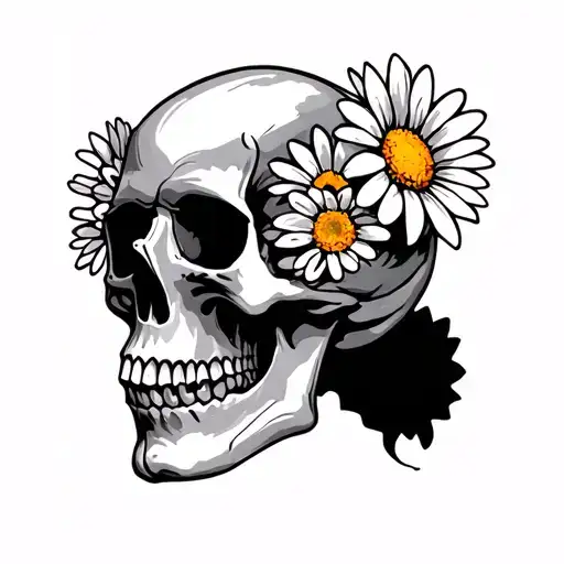Colorful Skull With Daisies
