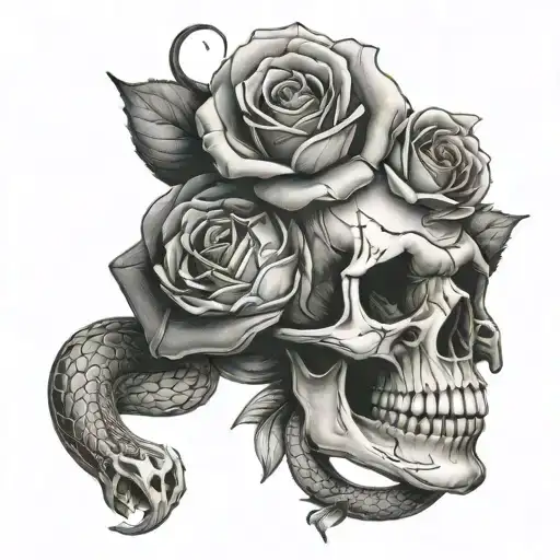 Skull And Rose And Snake Wrapped