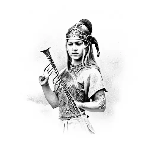 A Powerful Female Viking Playing A Musical Instrument