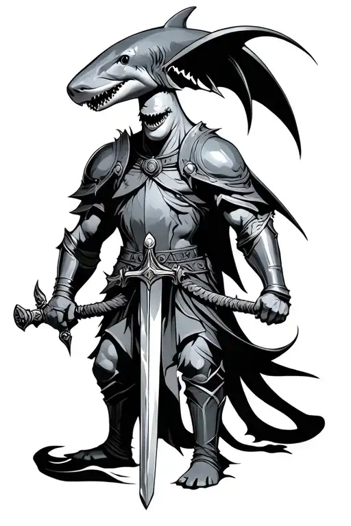 Shark God Knight Holding A Sword