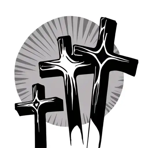 Christian Sunlight Shining Over Three Crosses Horizontally