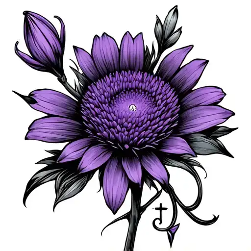 A Purple Aster Flower With A Lily Flower Branching Out And Clh And A Cross Hidden In It