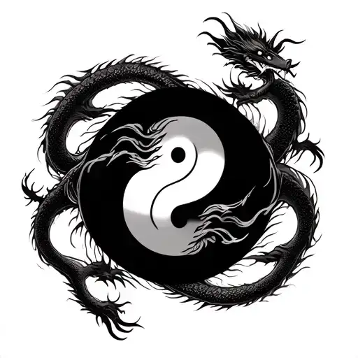 Yin Yang Sign Witha Chinese Dragon Circling It