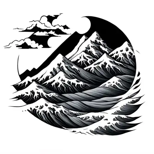 Fine Line Wave And Mountain