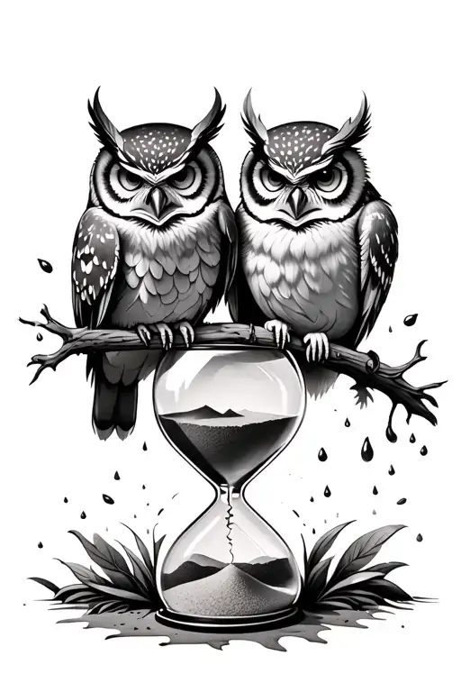 Owls And A Monkey And A Slightly Broken Hourglass Dropping Sand All In One Realistic
