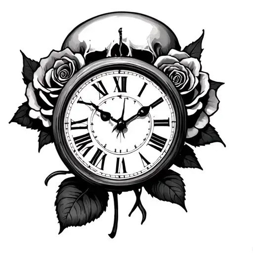 Depression Skull Time Clock Rose