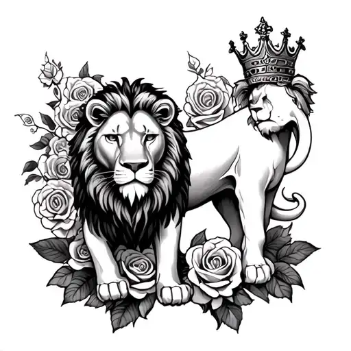 Labyrinth And Roses And A Lion With A Crown