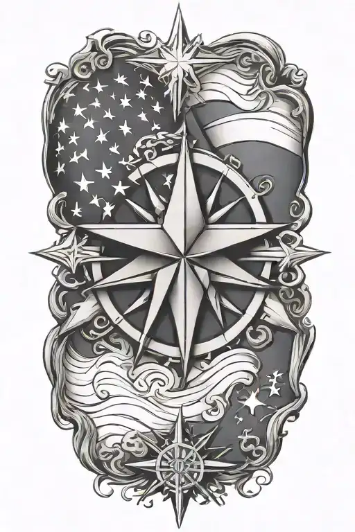 Navy Nautical Star With American Flag