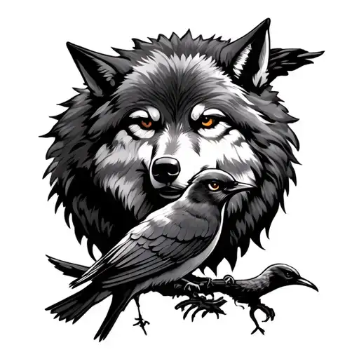 Sad Wolf With Bird