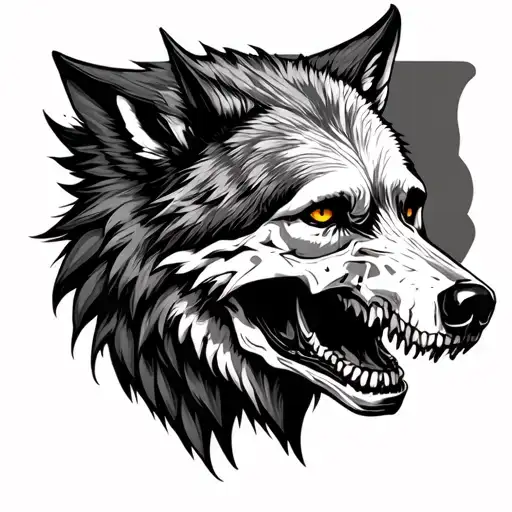 Wolf With Skull Realism Style