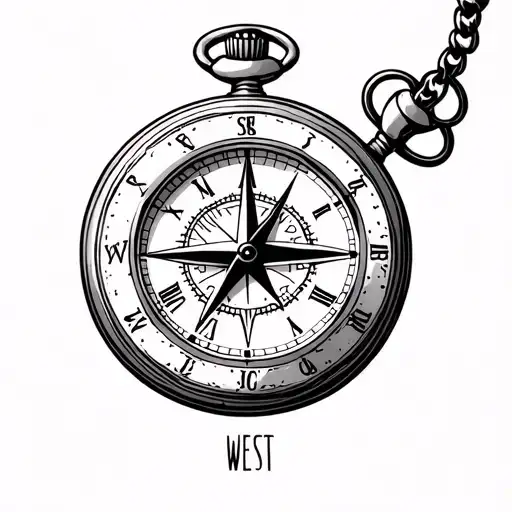 Pocket Watch With A Compass Face And The Hour Hand On North And Minute Hand On West