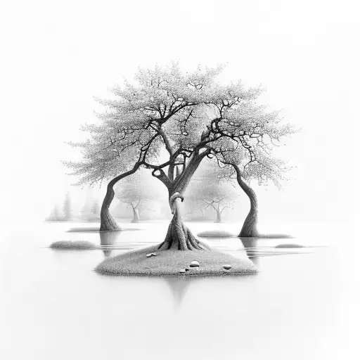 A Serene Forest With A Hidden Path Leading To A Tranquil Lake