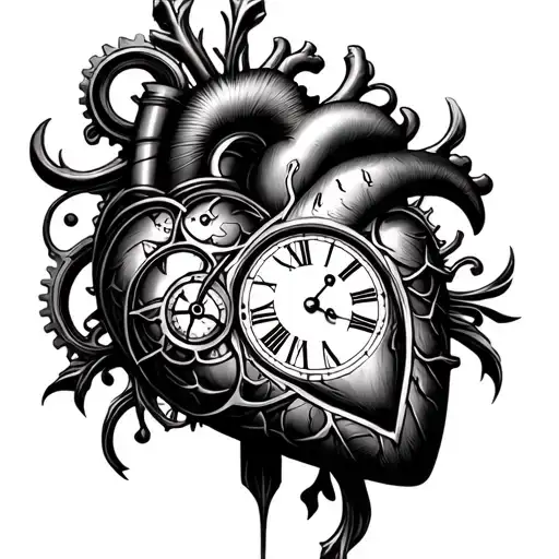 Heart And Clock Mechanism Intertwined