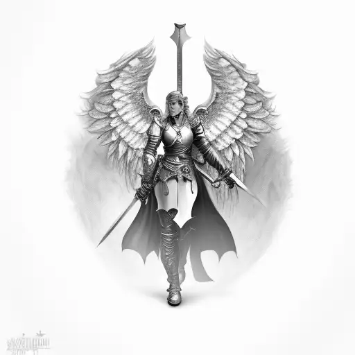 Female Knight With Angel Wings Holding Sword