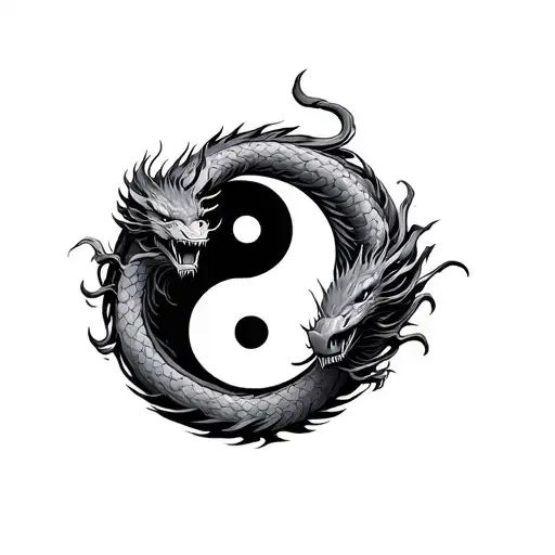 Yin Yang Sign Witha Chinese Dragon Circling It