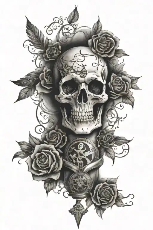 Memento Mori Calf Tattoo With Hourglass