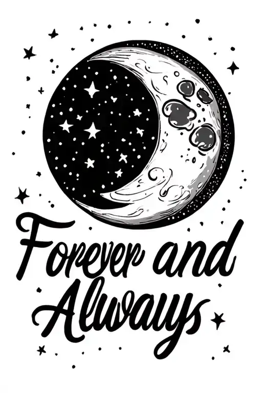 Moon With Forever And Always In Cursive Writing