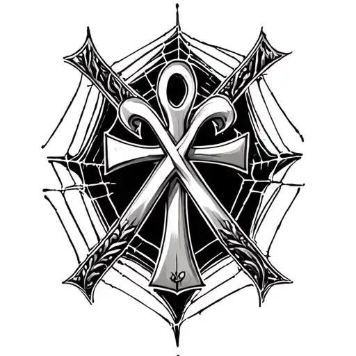 Ankh And Cross Surround By Spider Web