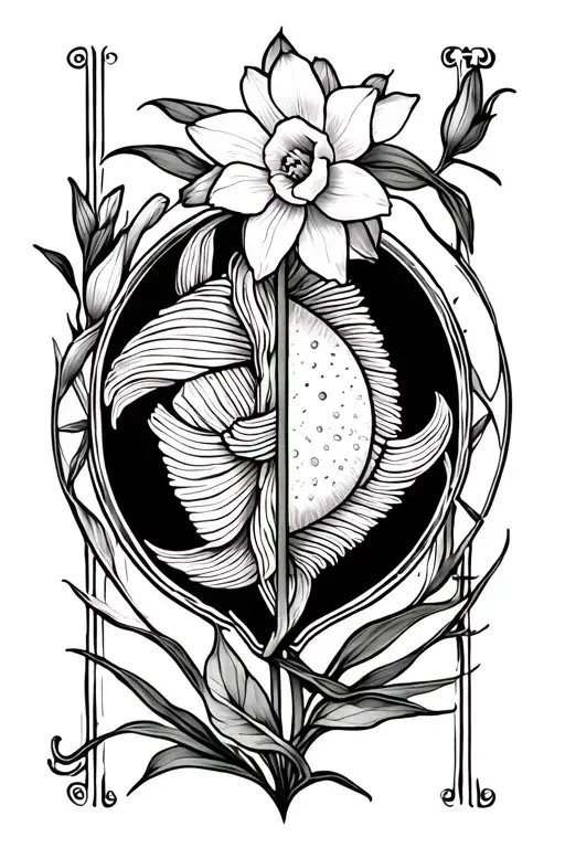 Gemini Symbol Mixed With Pisces Symbol And A Narcissus Flower