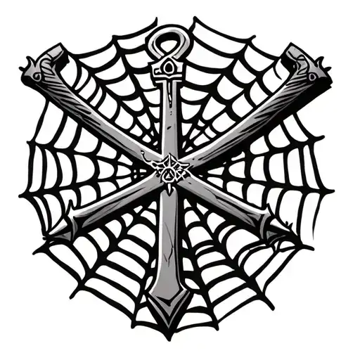 Cross And Ankh Surround By Spider Web