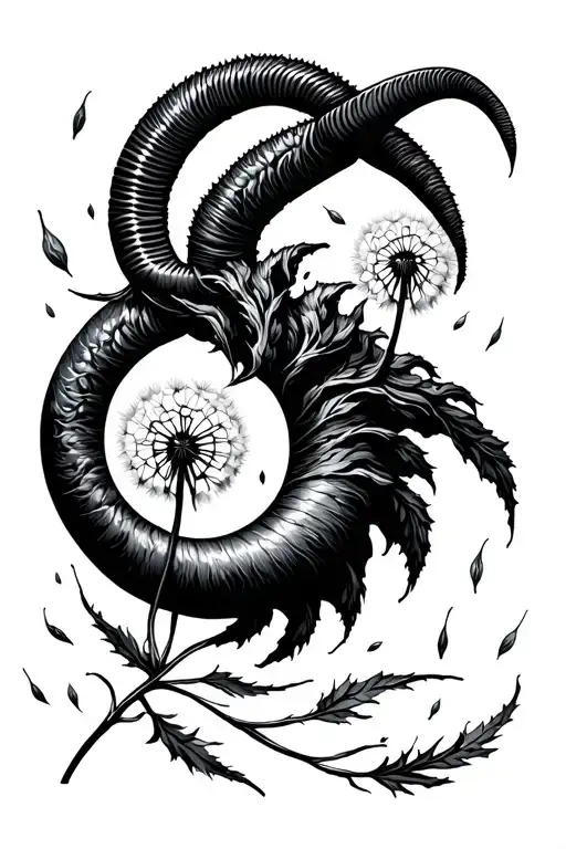 Capricorn Symbol With Dandelion Seeds Drifting Away Transforming