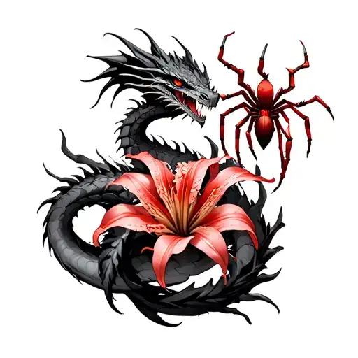Red Spider Lilly With Skyrim Dragon Wrapped Around