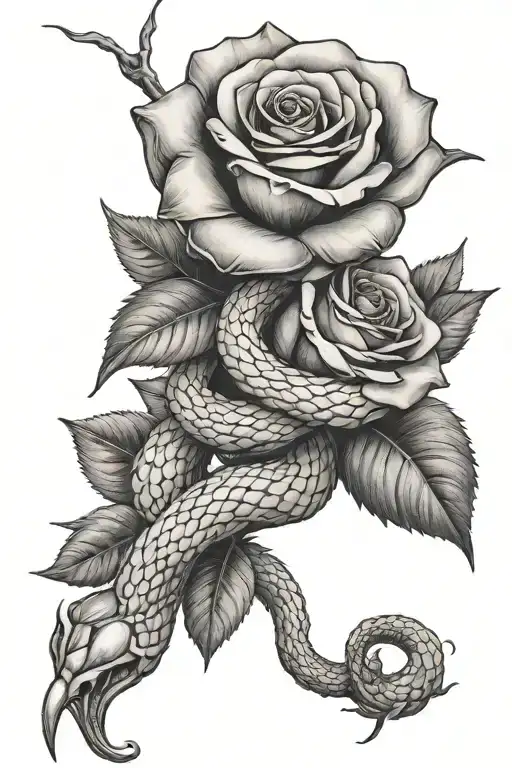 Rose With A Snake Coiled Around The Stem