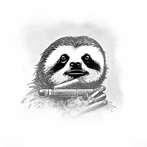 A Sloth Smoking A Cigar That Looks Like Rambo Shooting A Machine Gun