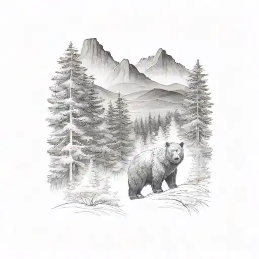 Smoky Mountain Scene With Trees And A Bear