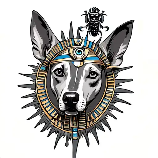 Egyptian Dog With The Egyptian Sun And The Eye Of Horus And Scarab