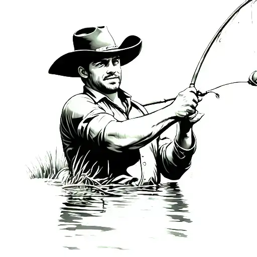 Fly Fisherman With A Cowboy Hat Casting A Rod