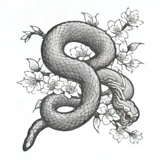 A Snake With Its Mouth Open In A Cherry Blossom Branch