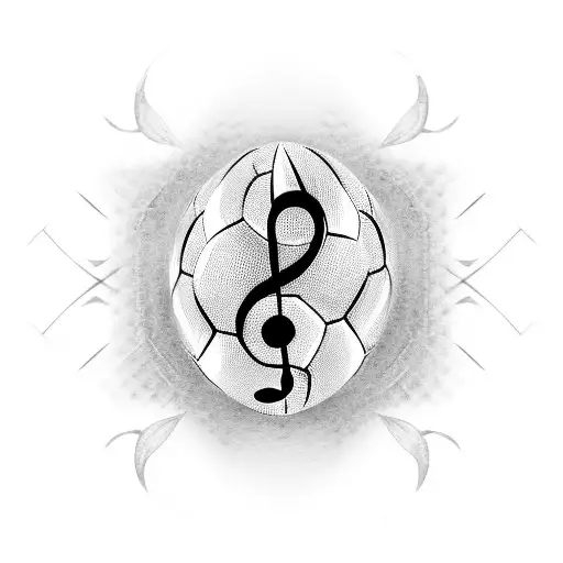 A Black And Grey Tattoo Of A Soccer Ball Morphing Into A Music Note