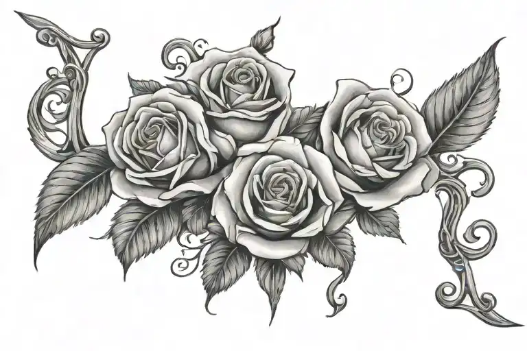 Roman Numerals Intertwined Roses