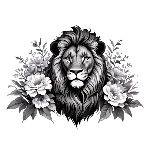 Female Lion With Flowers