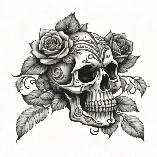Skull Roses Mayan