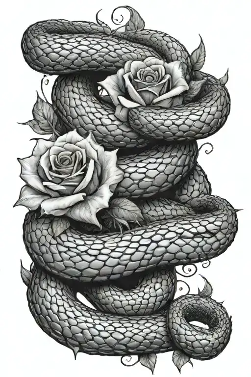 A Realistic Snake Coiled Around A Rose With A Subtle Lord Of The Rings Inspired Element