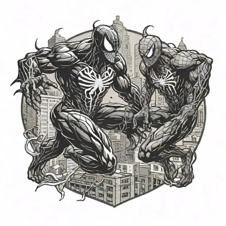 Venom And Spiderman Fighting In The City