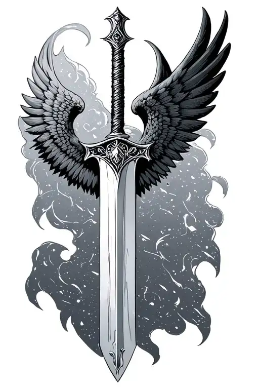 Black Metal Sword With Wings Elongated