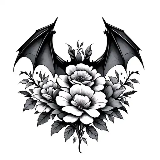 Symmetrical Bat Wings And Flowers