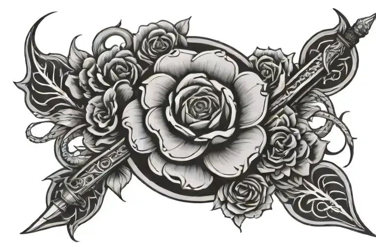 Circle Flower Border With Snake And Sword