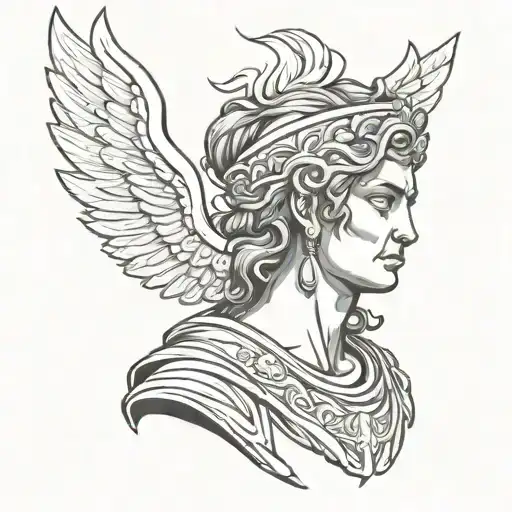 Create A Tattoo Of A Greek God Or Goddess With Russian Cyrillic Script As Part Of The Design