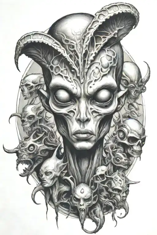 Alien With Third Eye Surrounded By Alien Like Creatures