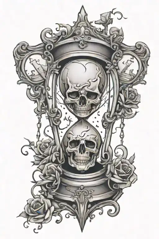 Broken Hourglass Filled With Blood With Skulls